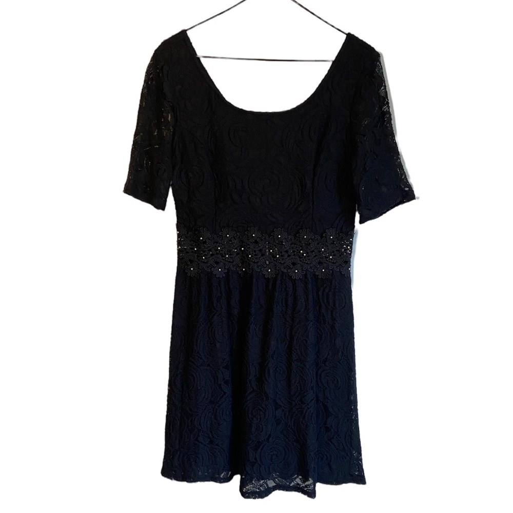 XHILARATION BLACK LACE SHORT SLEEVE MINI DRESS, SIZE MEDIUM